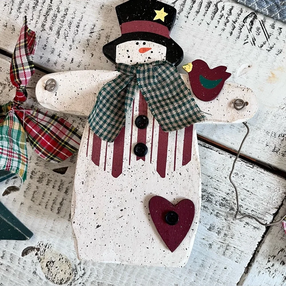 Home Interiors Wood Snowmen xmas Tree Country Wall Swag/garland Decor vint